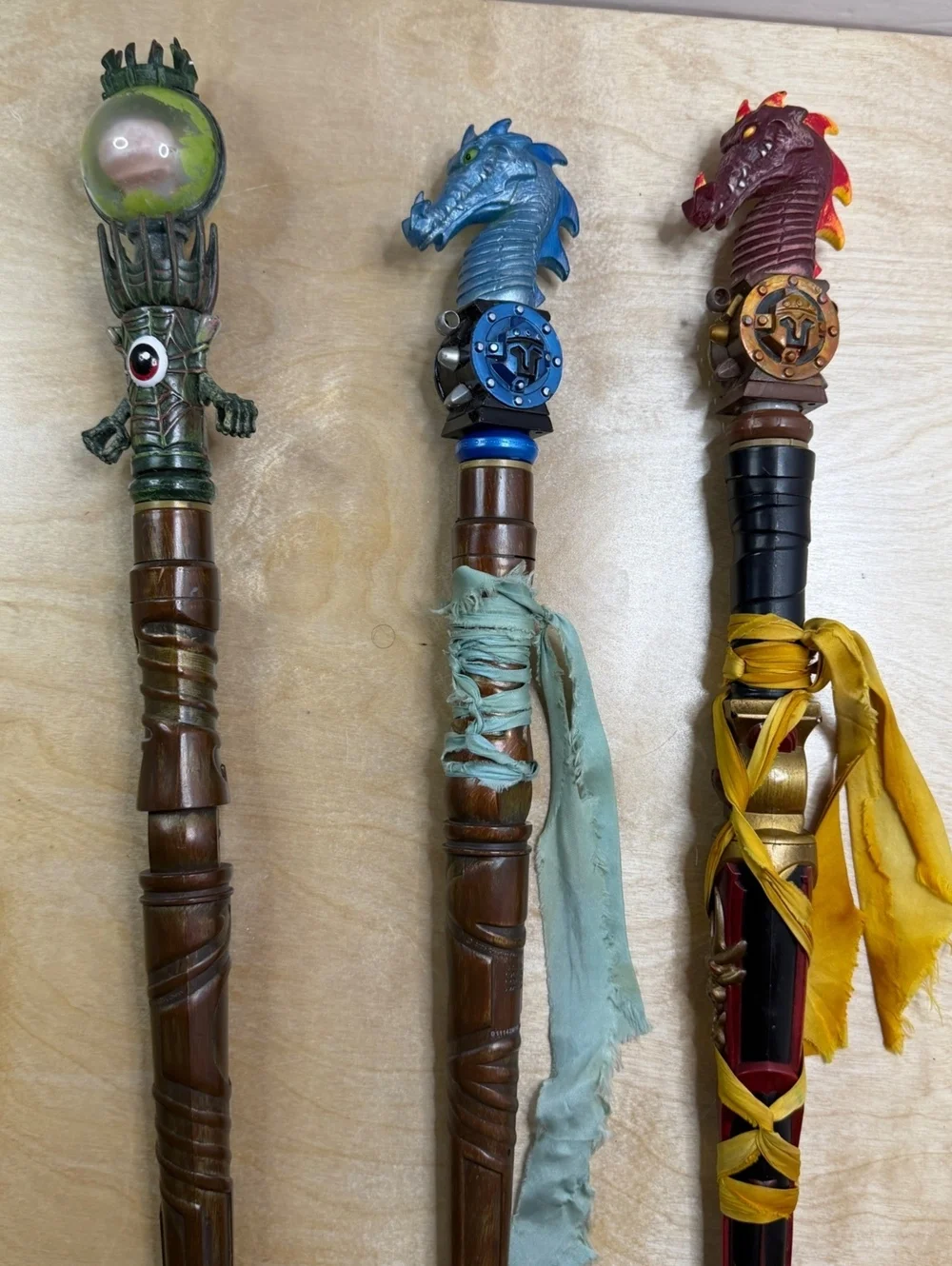 MagiQuest Wands x3 Red Blue Dragon Green Eye Toppers Great Wolf Lodge - Untested